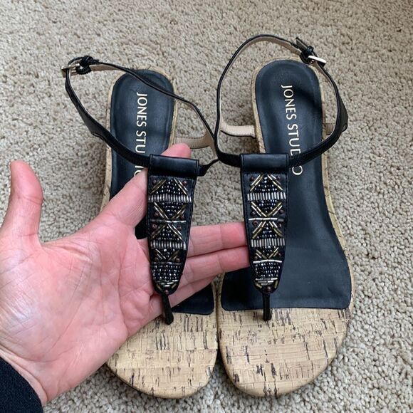 ‎Jones Studio Beaded Boho wedge ankle strap cork sandals Black Size 9 - Picture 4 of 8